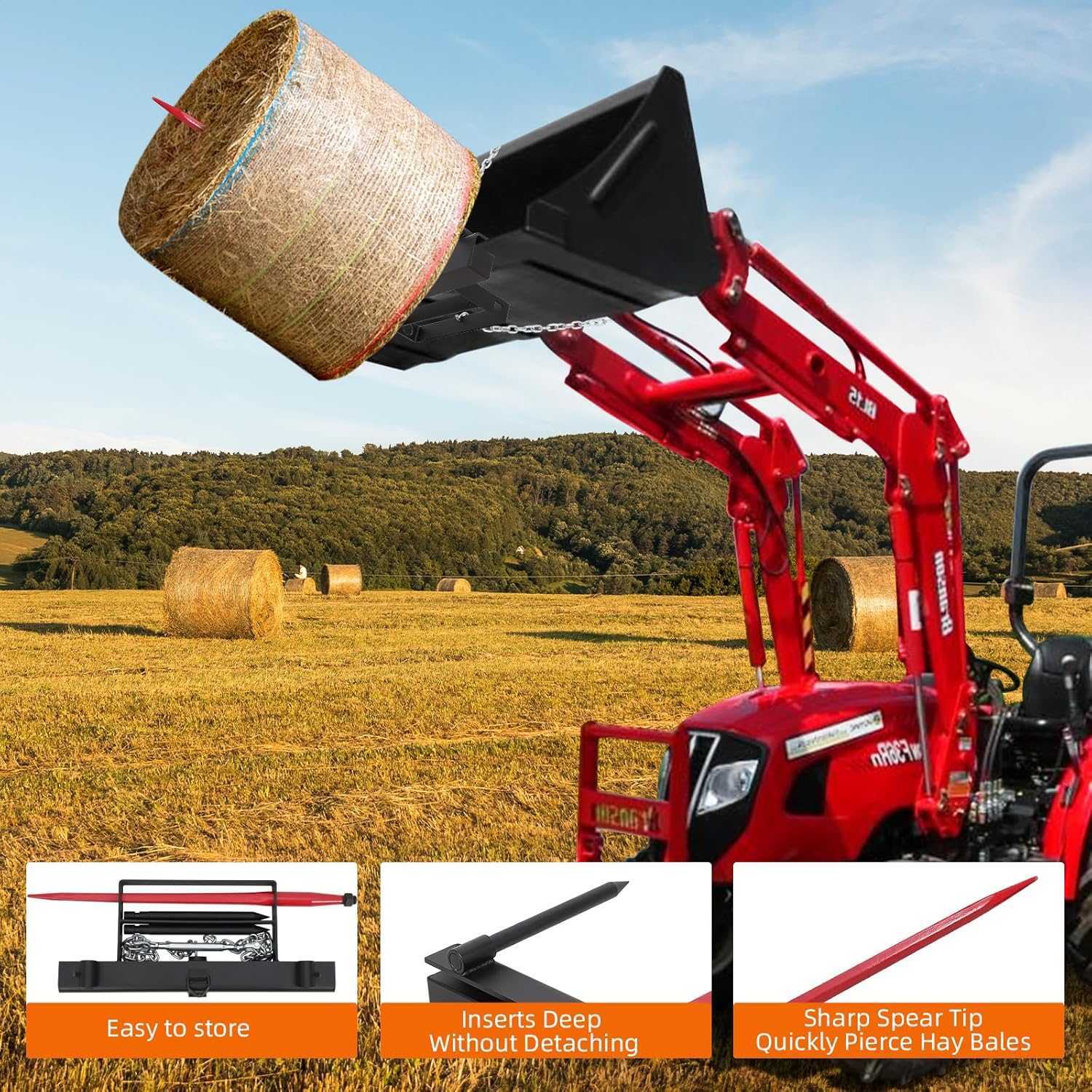 CF-HSS-39-4000滑动转向装载机拖拉机附件，带有39 “ Hay Spear，Bale Spears